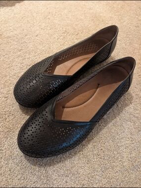 Dansko Black Perforated Leather Flats